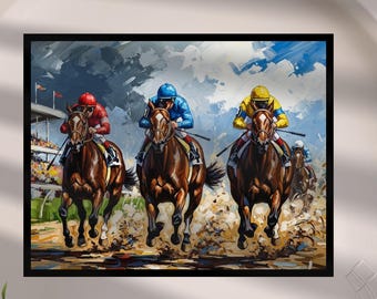 Horse Racing Watercolor Wall Art, Jockey Horse Track Digital Download, Equestrian Home Decor, Jockey Print, Digital Download #7DL5K4