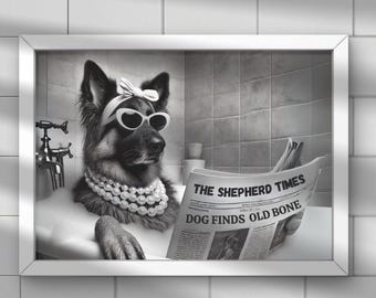 Prissy German shepherd Dog Wall Art, Bathroom Print, Bathroom Wall art, dog lover gift, Guest bath kids Decor, housewarming #BR121