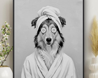 Collie dog Bathroom Spa wall art, Bathroom Print, Collie wall art, dog lover gift, Guest Bath Kids décor, housewarming #X306