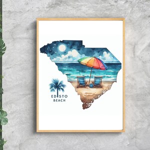 South Carolina State Wall Art Print - Edisto Beach SC kaart overzicht decor, bruiloft, housewarming cadeau, digitale download poster reizen #H455