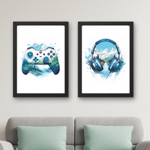 Grafiki do gier, plakat, zestaw 2 grafik ściennych do gier, dekoracja pokoju do gier, prezent dla gracza, grafika do gier, pokój dla chłopca, motyw górski z gier wideo #G37