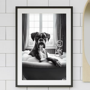 Boxer Dog in Tub Printable Wall Art | Boxer Taking a Bath in Tub Photo |Cute Boxer Bathroom Art Print | Stunning Digital Download #BR184