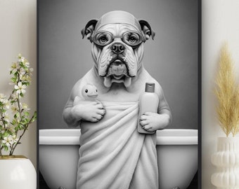 English bulldog Print, Bathroom Wall Art, Bathroom Print, Bulldog Wall Art, Guest Bath Kids Décor #X265