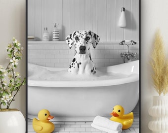 Dalmatian Dog Wall Art, Bathroom Print, Guest Kids Bathroom Decor, Rubber Ducky Decor, housewarming decor #BR405