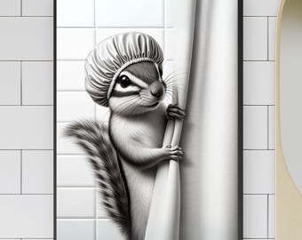 Chipmunk Shower Curtain Print: Whimsical Bathroom Wall Art, Chipmunk Wall Art, Squirrel Print, Funny Animal Decor (Digital Download) #X251