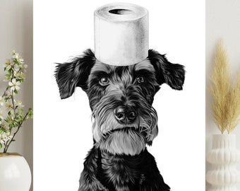 Lámina para baño de perro Schnauzer: Gorro de papel higiénico, decoración para baño infantil (descarga digital) #X221