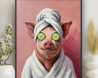 Pig Wall Art, Bathroom Print, Farmhouse Decor, Funny Animal Print, Swine Hog Piglet Print, Bathroom wall art (Digital Download) #X380