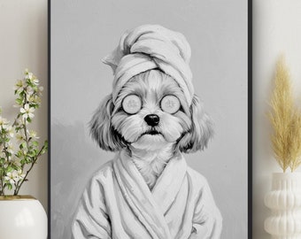 Bathroom print, Lhasa Apso wall art, Bathroom Decor, Dog lover gift, guest bath kids décor, housewarming, funny animal print #X385