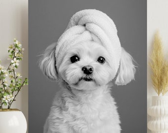 bathroom wall art, Shih Poo dog Print, kids bathroom art, poodle shih tzu dog lovers gift dog in headwrap, housewarming #C18