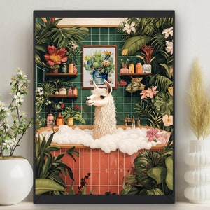 Llama  in Tub Printable Wall Art | Llama Botanical Spa | Alpaca Wall Art | Bathroom Art Print | Llama Lover&#39;s Decor, Housewarming Gift #BR92