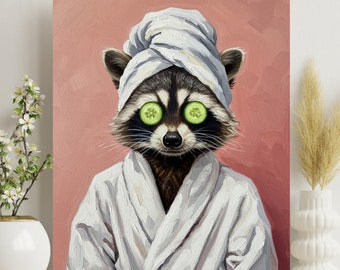 Raccoon Print, Bathroom Wall Art, Woodland Animal Decor, Guest bath kids décor, funny animal print, housewarming gift, #C31