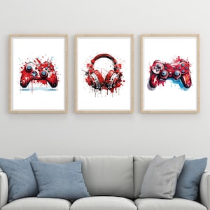 Gaming Prints, Gaming Poster, Gaming Wall Art Set of 3, Gaming Room Decor, Gamer Gift, Games , Boys Bedroom, Video Game Print Red Theme #G1