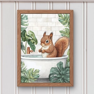 Eichhörnchen in Badewanne, Eichhörnchen in Badewanne, Eichhörnchen Poster: Eichhörnchen in Badewanne, Eichhörnchen Illustration, Geschenk für Kinder (Digitaler Download) #BR477