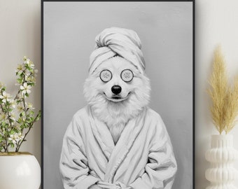 Samoyed Dog Print: Bathroom Wall Art, funny animal print, Bathroom Decor, dog lover gift, housewarming gift (Digital Download) #C28