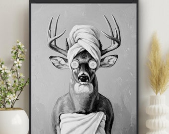 Stag Buck Deer Spa Day Print: Bathroom Wall Art, Guest bath kids Décor, housewarming gift, Hunting Lodge Decor (Digital Download) #X391