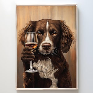 ボイキンスパニエルのキッチンウォールアート、ワインを飲む犬のプリント、アルコールバーカートの装飾、新築祝いのギフト、ミニマリストポスター、レストランアート #AL56