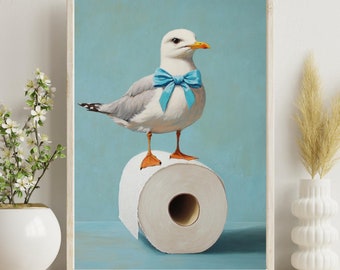 Seagull Bathroom Art Print: Whimsical Ocean Bird Decor (Digital Download)