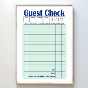 Blank Guest Check Art Print, Trendy, Guest Check Decor, Digital Art, Guest Check Wall Art, Blank Gift Wall Art Poster, Preppy Decor #H82