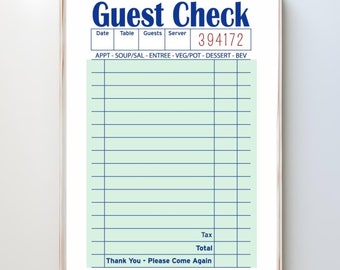 Blank Guest Check Art Print, Trendy, Guest Check Decor, Digital Art, Guest Check Wall Art, Blank Gift Wall Art Poster, Preppy Decor #H82
