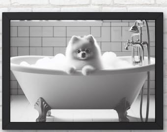 Art mural chien de Poméranie, impression de salle de bain, décoration de bain pour enfants invités, cadeau de pendaison de crémaillère, cadeau chien de Poméranie, décoration de salle de bain #BR348