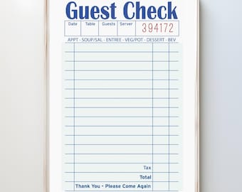 Blank Guest Check Art Print, Trendy Wall Art, Guest Check Decor, Digital Art, Guest Check, Blank Gift Wall Art Poster, Preppy Decor #H02