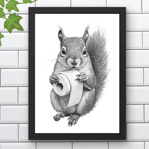 Eichhörnchen Poster mit Toilettenpapier, Eichhörnchen Liebhaber Geschenk, Minimalistisches Poster, Einweihungsparty Geschenk #CC112
