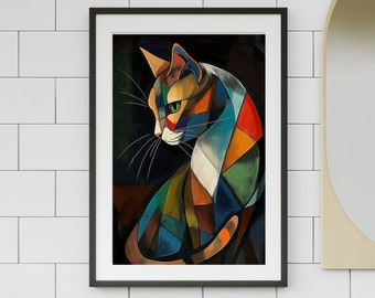 Cat Picasso Style Abstract Art Cat Wall Art Inspired by Picasso Wall Decor Artist Inspired Digital Painting Picasso Cubism Wall Art Decor