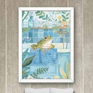 Frog in Bathtub Art Print: Botanical Bathroom Decor (Digital Download) #BR480