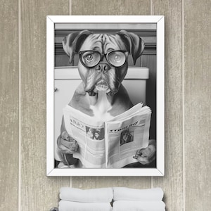 Boxer Hund, Boxer auf Toilette, Poster fürs Kinderzimmer, lustiges Tier, Geschenk für Hundeliebhaber #X714