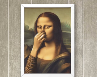 Parody Mona Lisa Bathroom Wall Art Decor Covering her Nose Vintage Bad Smell Poster Print Toilet Humor Funny Leonardo Davinci Inspired #X516