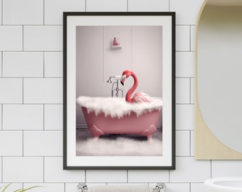 Pink Flamingo Printable Wall Art, Bathroom Print, Flamingo Decor, Bathroom Wall Art, housewarming gift #BR472