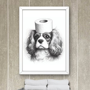 Cavalier King Charles Spaniel bathroom wall art, dog lovers gift, toilet paper head, bathroom kids decor, housewarming gift minimalist #X500