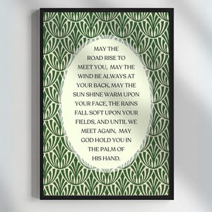 Sage Green Irish Blessing Print, May the Road Rise Poem for New Home, Closing, Housewarming Gift, Celtic Décor, house blessing prayer #H17