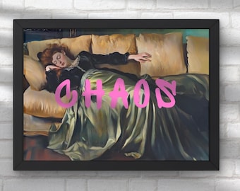 Chaos Print, Altered Art, Trendy Gallery Wall Print, Pink Graffiti Poster, Vintage Lady Painting, Maximalist Decor, Renaissance #H34