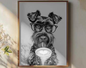Scottie Dog Coffee Print: Coffee Bar Décor, Funny Scottish Terrier Wall Art, Kitchen Wall Art - Guest Bathroom Print, Black and White, #KO23