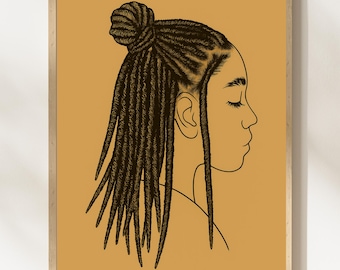 Póster vintage de peluquería, trenzas africanas, rastas de pelo negro, moño con trenzas, decoración de pared con cabello afroamericano, n.° FF12A