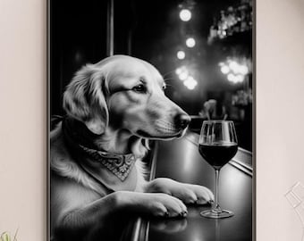 Golden retriever-muurkunst, keukenafdruk, decor barwagen, cadeau hondenliefhebber, alcoholafdruk, (digitale download) #AL79