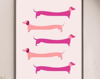 Pink Dachshund Print: Preppy Weiner Dog Art, Bathroom Wall Art, Bedroom Décor, Dachshund dog wall art (Digital Download) #H514
