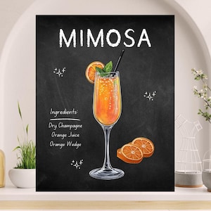 Póster de cóctel en carrito de bar, arte mural de mimosa, letrero de alcohol, impresión para decoración de cocina, restaurante, bebida exclusiva, regalo para ella, inauguración de la casa #AL41
