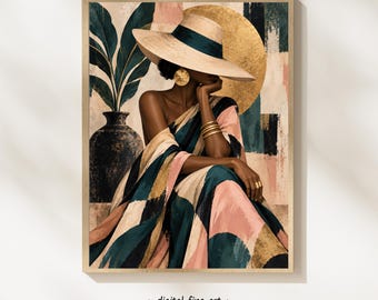 Art mural abstrait afro-américain, téléchargement numérique, mode féminine, impression pour décoration intérieure noire, décor mélanine, #VV551S