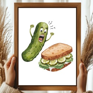 Irate Pickle Wall Art, Printable Kitchen Décor, Pissed off Pickle Print, Upset cucumber sandwich poster, housewarming gift, unique #H188