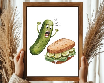 Irate Pickle Wall Art, Printable Kitchen Décor, Pissed off Pickle Print, Kitchen print, sandwich poster, housewarming gift, unique #H188