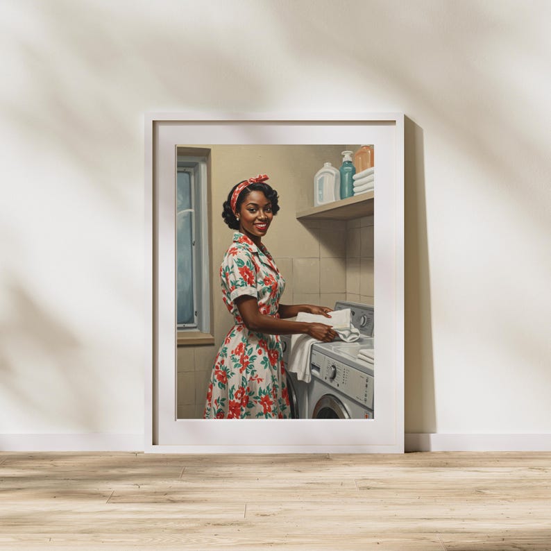 1950s Laundry Day Art Print: Black Woman Housewife, Mid-century Modern ...