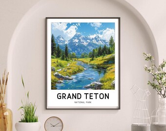 Grand Teton Travel Print Wall Art, Wyoming National Park, Wall Hanging Home Décor, Grand Teton Poster, vacation, housewarming gift #H511