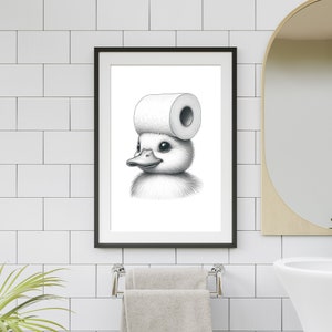bathroom art, cute duckling baby duck, toilet paper on head, bathroom wall art, kids art, bathroom decor, bathroom wall decor, #C87
