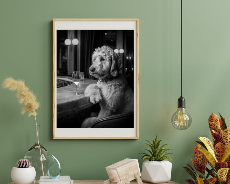 Golden Doodle Dog Alcohol Wall Art, Golden Doodle Print, Kitchen Décor, Dining Room art, Dog Gift, Alcohol Print, Bar Cart Décor #AL3 image 5