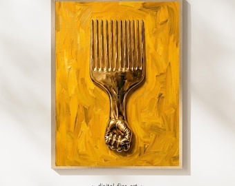 Gold Afro Pick Print, Melanin Afrocentric Wall Art, African American Black Power Empowerment, Modern Ethic Fashion, Digital Download #YYJF1