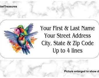 Set of 150 Beautiful Colorful Hummingbirds  Return Mailing Address Labels Personalized up to 4 lines  1 x 2 5/8