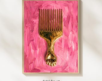 Gold Afro Pick Print, Melanin Afrocentric Wall Art, African American Black Power Empowerment, Modern Ethic Fashion, Digital Download #PPJF1
