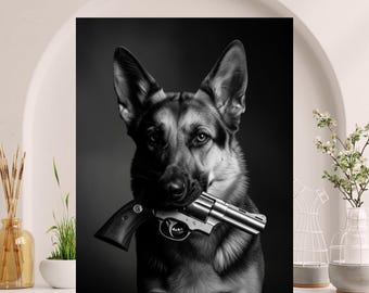 ・Germanshepherd・１９７４〜・１６×２０・ Copen・ German Shepherd Dog With Gun Print, Digital Print, Urban Dog
